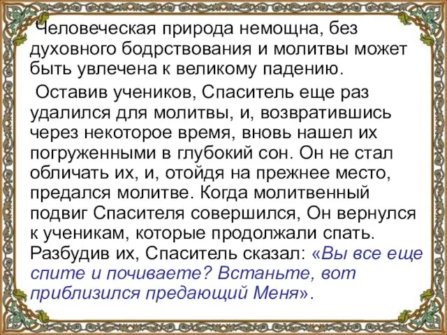 Человеческая природа немощна, без духовного бодрствования и молитвы может быть увлечена