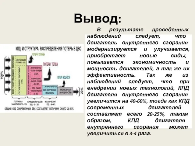 Вывод: В результате проведенных наблюдений следует, что двигатель внутреннего сгорания модернизируется