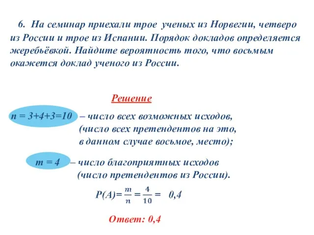 m = 4 – число благоприятных исходов (число претендентов из России).