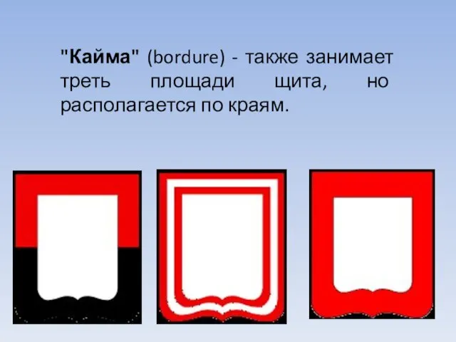 "Кайма" (bordure) - также занимает треть площади щита, но располагается по краям.