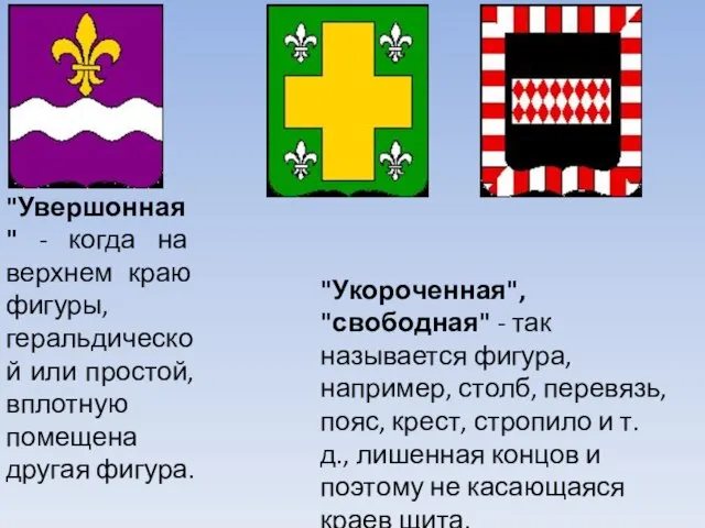 "Увершонная" - когда на верхнем краю фигуры, геральдической или простой, вплотную