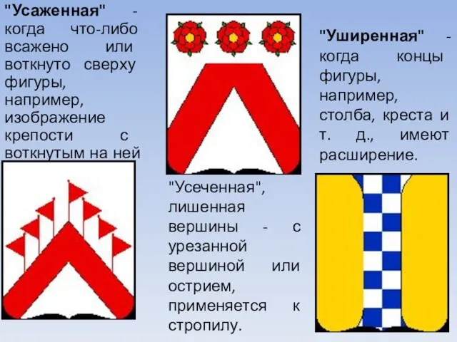 "Усаженная" - когда что-либо всажено или воткнуто сверху фигуры, например, изображение