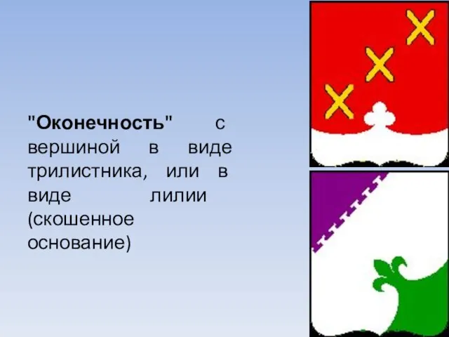 "Оконечность" с вершиной в виде трилистника, или в виде лилии (скошенное основание)