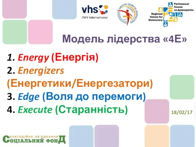 1. Energy (Енергія) 2. Energizers (Енергетики/Енергезатори) 3. Edge (Воля до перемоги)