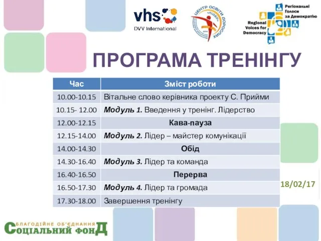 ПРОГРАМА ТРЕНІНГУ 18/02/17