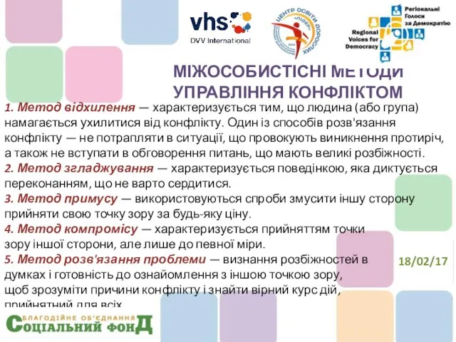 1. Метод відхилення — характеризується тим, що людина (або група) намагається