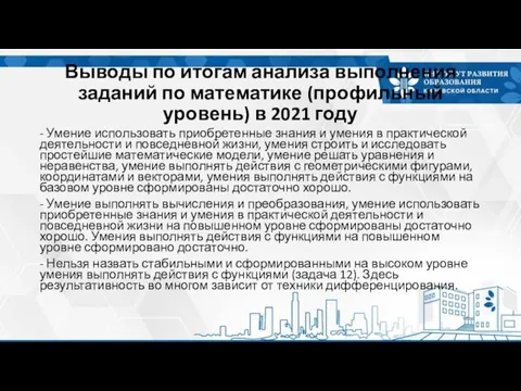 Выводы по итогам анализа выполнения заданий по математике (профильный уровень) в