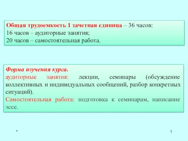 * Общая трудоемкость 1 зачетная единица – 36 часов: 16 часов