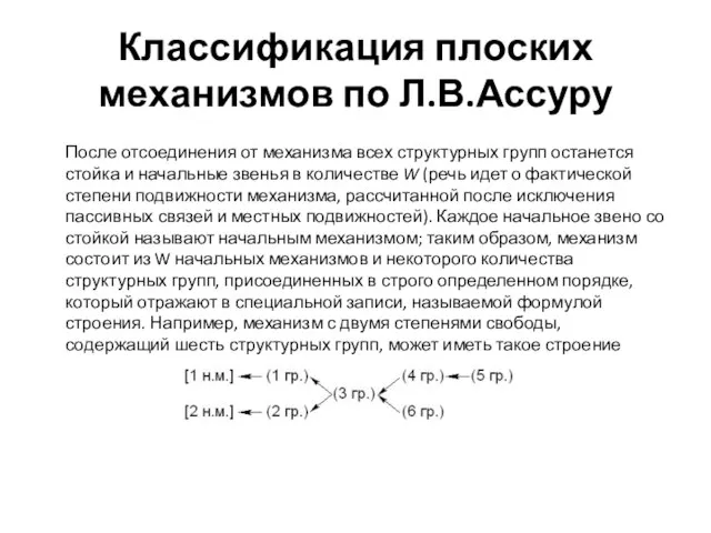 Классификация плоских механизмов по Л.В.Ассуру После отсоединения от механизма всех структурных