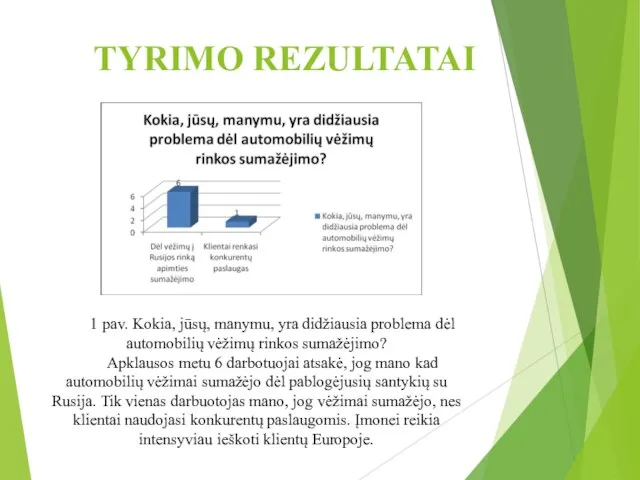 TYRIMO REZULTATAI 1 pav. Kokia, jūsų, manymu, yra didžiausia problema dėl