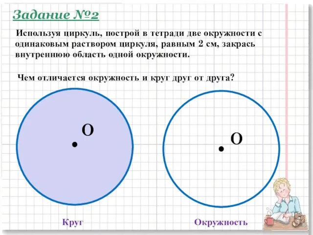 Круг Окружность Чем отличается окружность и круг друг от друга? O