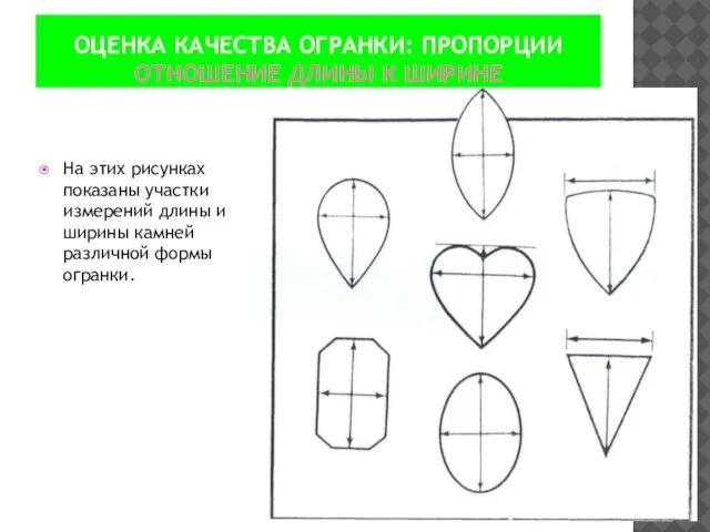 ОЦЕНКА КАЧЕСТВА ОГРАНКИ: ПРОПОРЦИИ ОТНОШЕНИЕ ДЛИНЫ К ШИРИНЕ На этих рисунках