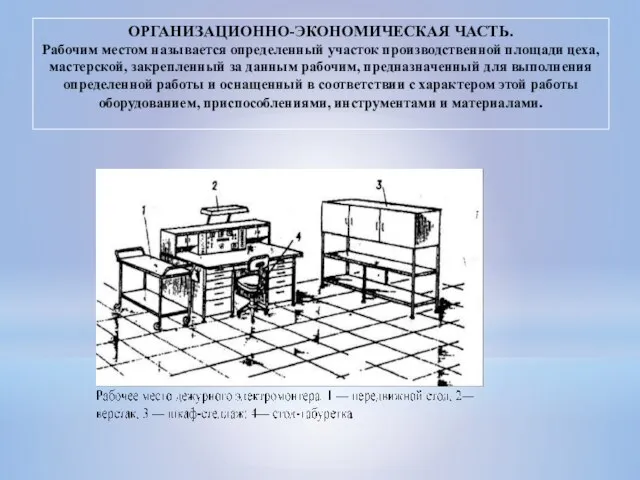 ОРГАНИЗАЦИОННО-ЭКОНОМИЧЕСКАЯ ЧАСТЬ. Рабочим местом называется определенный участок производственной площади цеха, мастерской,