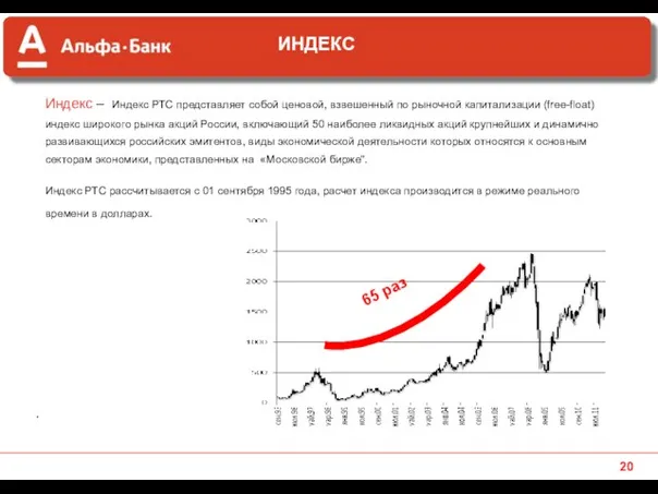 Индекс – Индекс РТС представляет собой ценовой, взвешенный по рыночной капитализации