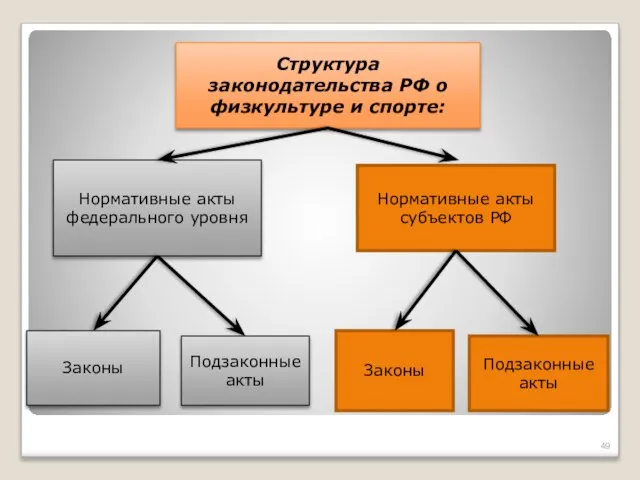 Структура законодательства РФ о физкультуре и спорте: Нормативные акты федерального уровня