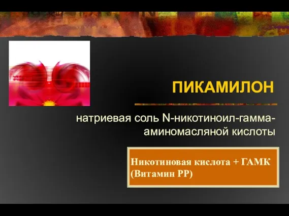 ПИКАМИЛОН натриевая соль N-никотиноил-гамма-аминомасляной кислоты Никотиновая кислота + ГАМК (Витамин РР)