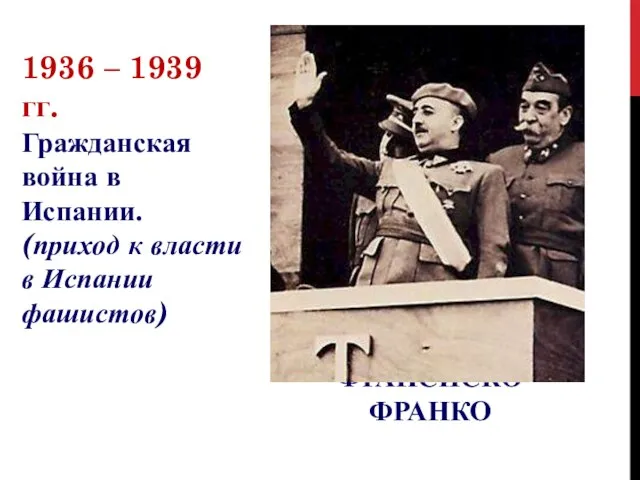 ФРАНСИСКО ФРАНКО 1936 – 1939 гг. Гражданская война в Испании. (приход к власти в Испании фашистов)