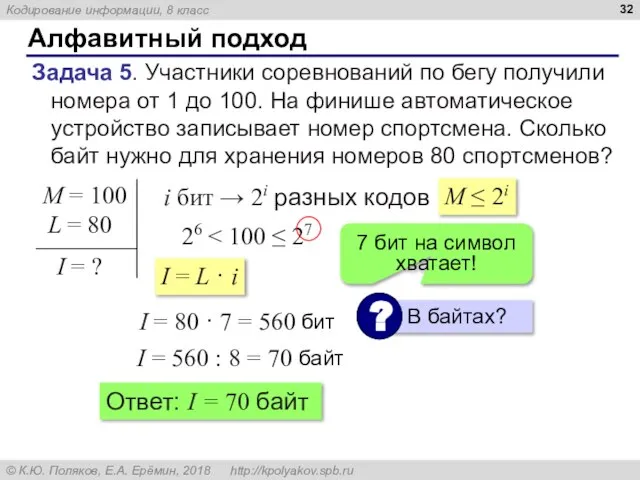 Алфавитный подход Задача 5. Участники соревнований по бегу получили номера от