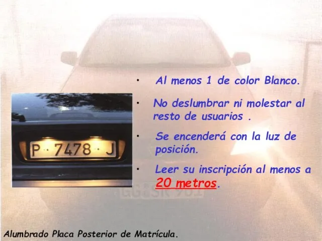 Placa Posterior de Matrícula Al menos 1 de color Blanco. No