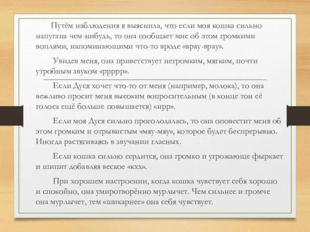 Путём наблюдения я выяснила, что если моя кошка сильно напугана чем-нибудь,