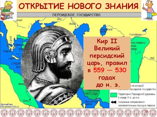 ОТКРЫТИЕ НОВОГО ЗНАНИЯ Кир II Великий персидский царь, правил в 559