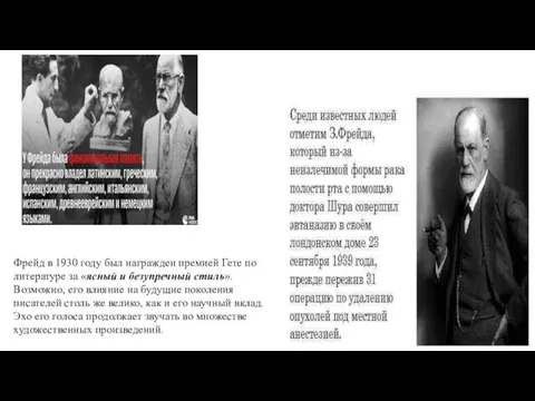 Фрейд в 1930 году был награжден премией Гете по литературе за