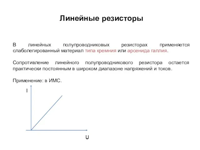 Линейные резисторы В линейных полупроводниковых резисторах применяется слаболегированный материал типа кремния