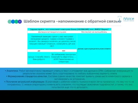 Шаблон скрипта –напоминание с обратной связью 5 Аналитика. Робот автоматически переводит