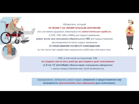 Одновременно, избиратель может подать заявление о предоставлении ему возможности проголосовать вне помещения для голосования.