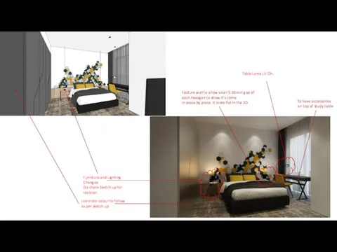 Furniture and Lighting Changes Do check Sketch up for revision Laminate