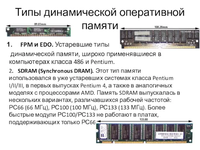 Типы динамической оперативной памяти FPM и EDO. Устаревшие типы динамической памяти,