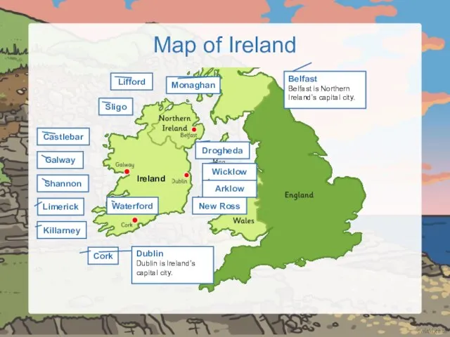 Map of Ireland Castlebar Shannon Limerick Killarney New Ross Sligo Ireland