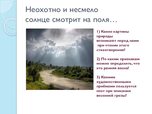 Неохотно и несмело солнце смотрит на поля… 1) Какие картины природы