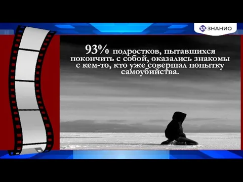 93% подростков, пытавшихся покончить с собой, оказались знакомы с кем-то, кто уже совершал попытку самоубийства.