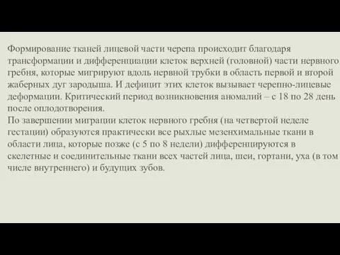 Формирование тканей лицевой части черепа происходит благодаря трансформации и дифференциации клеток