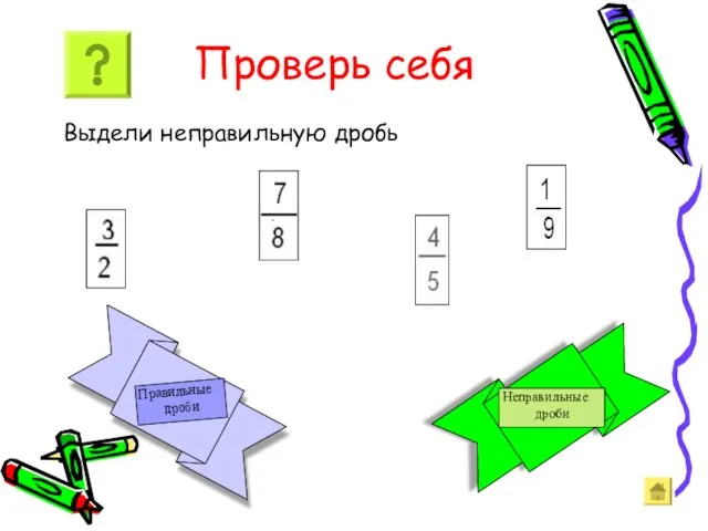 Проверь себя Выдели неправильную дробь