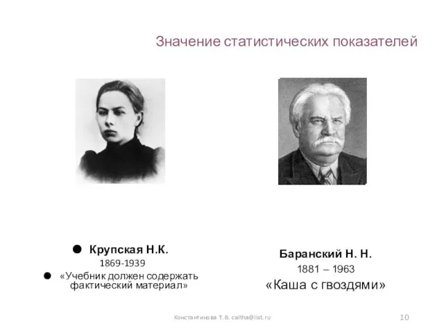 Значение статистических показателей Крупская Н.К. 1869-1939 «Учебник должен содержать фактический материал»