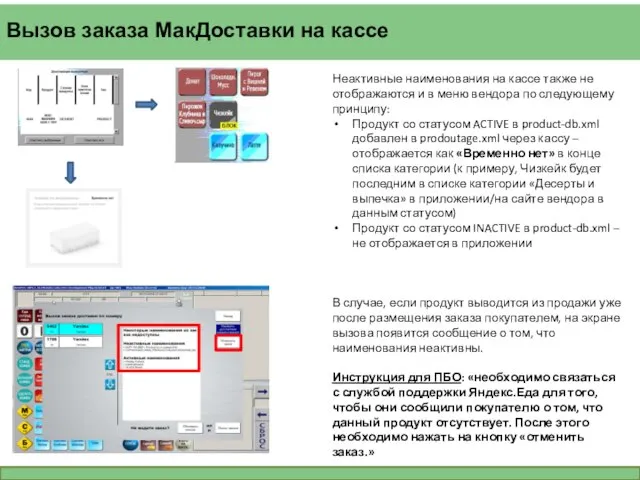 Вызов заказа МакДоставки на кассе Неактивные наименования на кассе также не