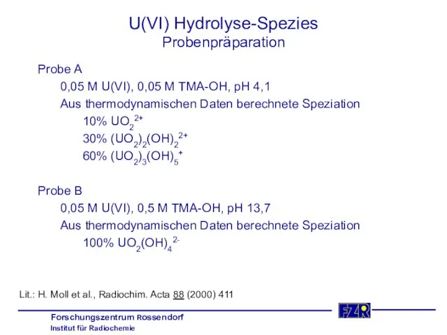 U(VI) Hydrolyse-Spezies Probenpräparation Probe A 0,05 M U(VI), 0,05 M TMA-OH,