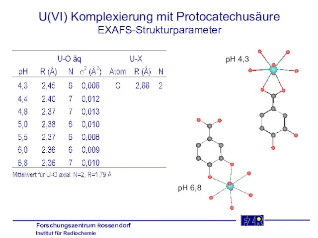 U(VI) Komplexierung mit Protocatechusäure EXAFS-Strukturparameter pH 4,3 pH 6,8