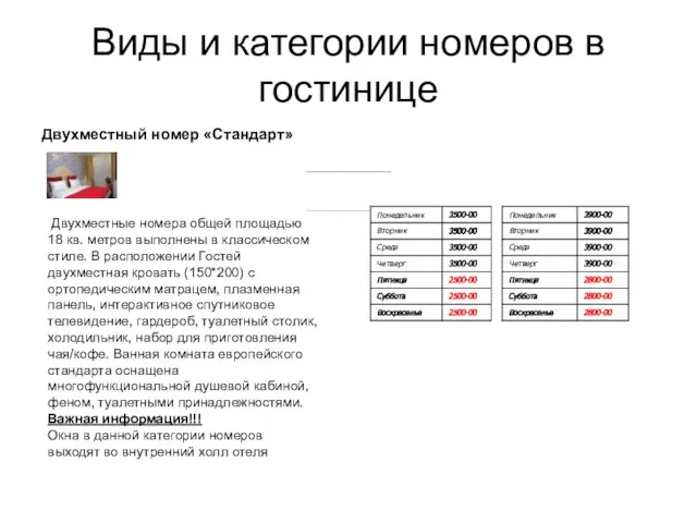 Виды и категории номеров в гостинице Двухместный номер «Стандарт» Двухместные номера