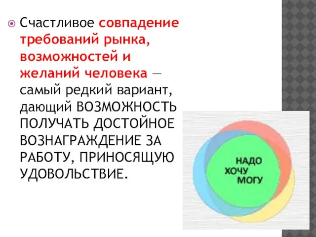 Счастливое совпадение требований рынка, возможностей и желаний человека — самый редкий