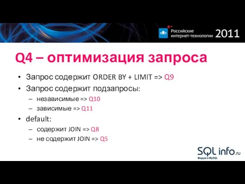 Q4 – оптимизация запроса Запрос содержит ORDER BY + LIMIT =>