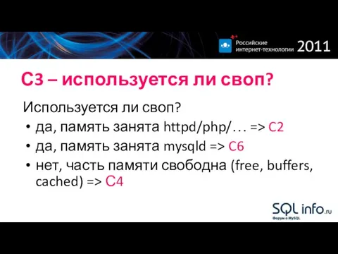 С3 – используется ли своп? Используется ли своп? да, память занята