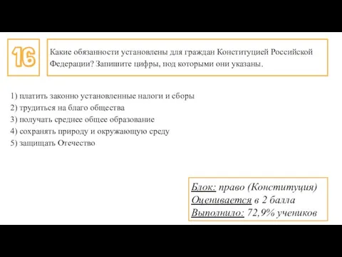 Какие обязанности установлены для граждан Конституцией Российской Федерации? Запишите цифры, под