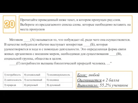 Прочитайте приведенный ниже текст, в котором пропущен ряд слов. Выберите из