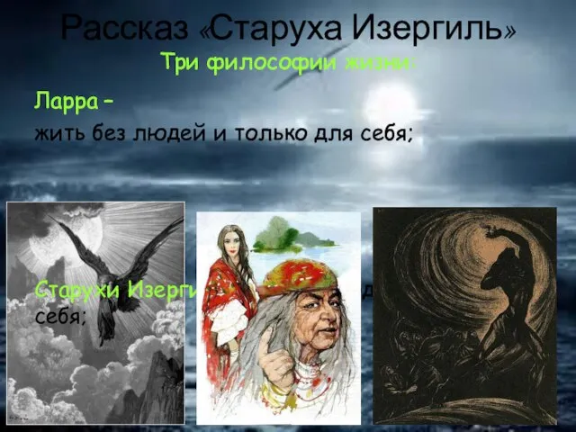 Рассказ «Старуха Изергиль» Три философии жизни: Ларра – жить без людей