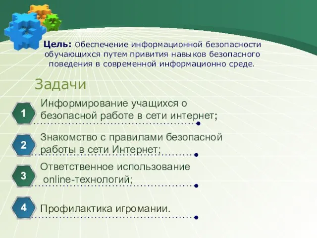 Задачи Информирование учащихся о безопасной работе в сети интернет; 1 Знакомство