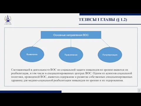 ТЕЗИСЫ I ГЛАВЫ (§ 1.2) 2 Составляющей в деятельности ВОС по