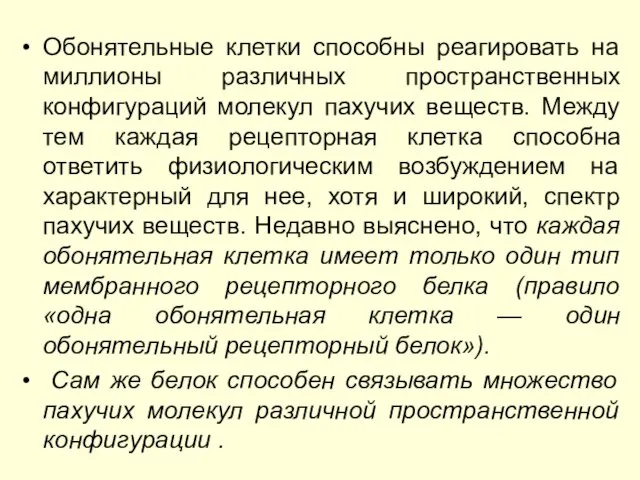 Обонятельные клетки способны реагировать на миллионы различных пространственных конфигураций молекул пахучих